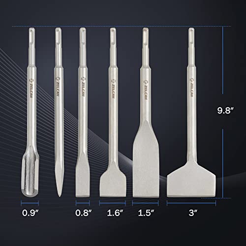 ZELCAN Chisel Set with SDS Plus Shanks, 6pc Masonry Concrete Drill Bit Set, Tile Grooving Scraping Flat Point Scaling Chisels 40Cr Steel Rotary Hammer Drill Tool Kit SDS Plus Bits for Home Improvement - Image 5
