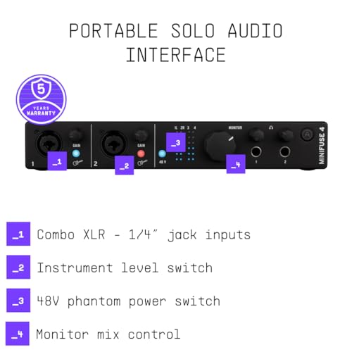 Arturia MiniFuse 4, 4-in/4-out USB-C Audio Interface with 2 Mic/Line/Instrument Preamps, 2 Line Inputs, 2 x 250mA USB-A Hub Ports, and Included Software Suite - Mac/PC (Black) - Image 3