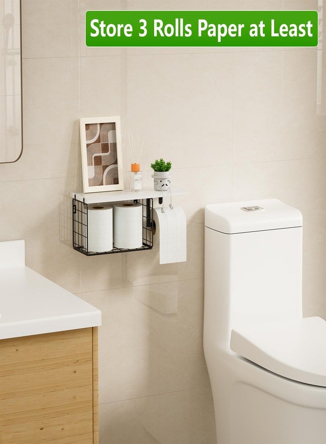 VITVITI حامل ورق تواليت VITVITI مع رف، سلة تخزين ورق تواليت مثبتة على الحائط، حامل مناديل ورقية ومناديل حمام من الخشب والمعدن لنمط ريفي (أبيض) - Image 3