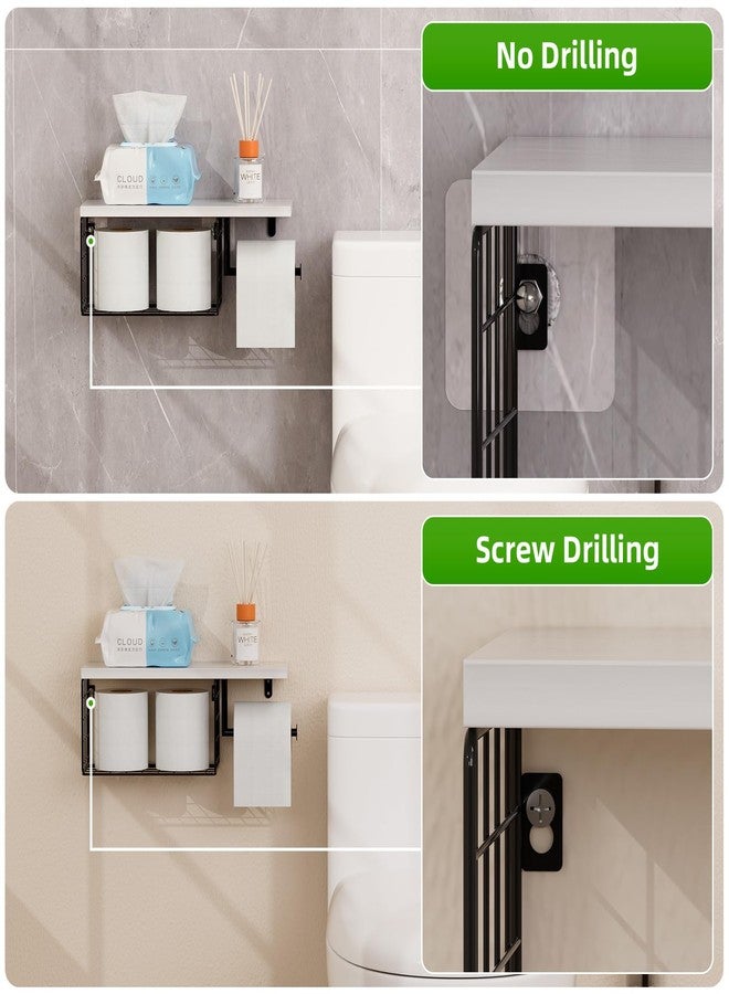 VITVITI حامل ورق تواليت VITVITI مع رف، سلة تخزين ورق تواليت مثبتة على الحائط، حامل مناديل ورقية ومناديل حمام من الخشب والمعدن لنمط ريفي (أبيض) - Image 5