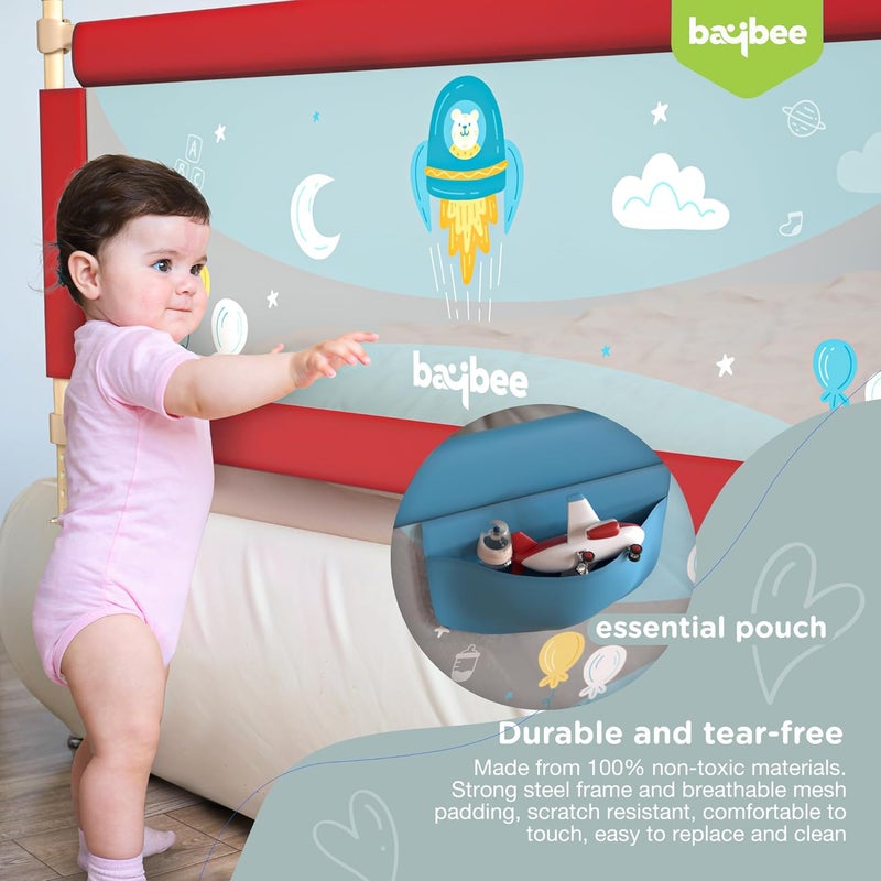 BAYBEE Baby Bed Rail Guard for Baby Toddlers Safety Portable Kids Bed Rail Safeguard Fence with Adjustable Height Foldable Single Side Bed Protector for Newborn Baby Falling 180x63cm Red - Image 3