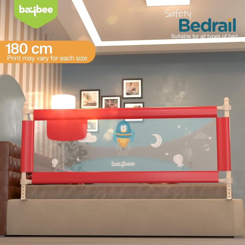 BAYBEE Baby Bed Rail Guard for Baby Toddlers Safety Portable Kids Bed Rail Safeguard Fence with Adjustable Height Foldable Single Side Bed Protector for Newborn Baby Falling 180x63cm Red - Image 2