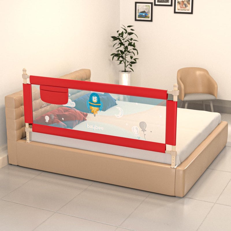 BAYBEE Baby Bed Rail Guard for Baby Toddlers Safety Portable Kids Bed Rail Safeguard Fence with Adjustable Height Foldable Single Side Bed Protector for Newborn Baby Falling 180x63cm Red - Image 1