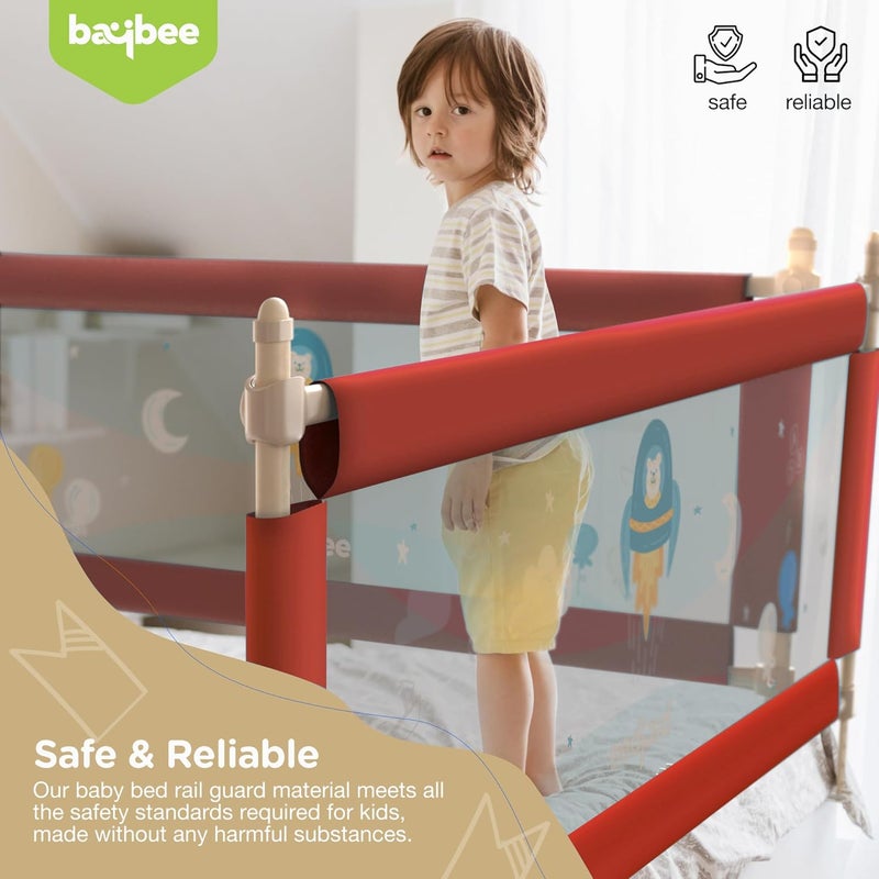 BAYBEE Baby Bed Rail Guard for Baby Toddlers Safety Portable Kids Bed Rail Safeguard Fence with Adjustable Height Foldable Single Side Bed Protector for Newborn Baby Falling 180x63cm Red - Image 4