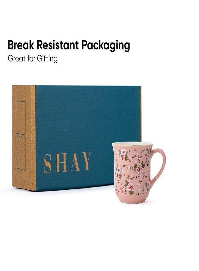 Shay طقم أكواب شاي سيراميك من شاي، 6 قطع، بنقشة زهور وردية، 180 مل | طقم أكواب شاي من 6 قطع | لمسة نهائية لامعة | خزف حجري فاخر | طقم شاي | كوب شاي سيراميك | أكواب صغيرة للشاي (أكواب شاي بنقشة زهور - وردي) - Image 5