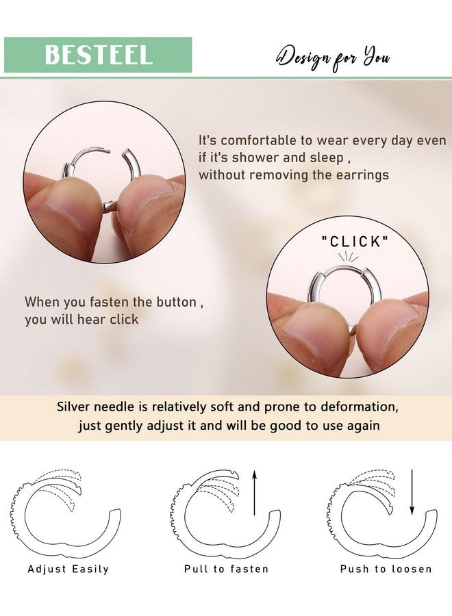 BESTEEL 5 Pairs Small Sterling Silver Hoop Earrings Set for Women Lightweight Tiny Huggie Hoops Silver Mini Cartilage Cuff Earrings Pack Hypoallergenic Ear Piercing Silver Dome - Image 4