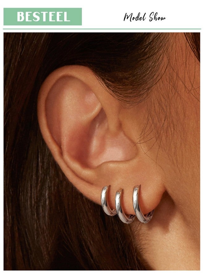 BESTEEL 5 Pairs Small Sterling Silver Hoop Earrings Set for Women Lightweight Tiny Huggie Hoops Silver Mini Cartilage Cuff Earrings Pack Hypoallergenic Ear Piercing Silver Dome - Image 1