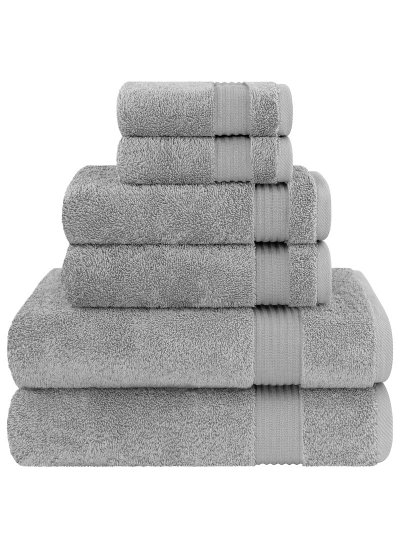 Safi Plus Towel Set Luxury Hotel Quality 500 GSM Genuine Combed Cotton, Super Soft & Absorbent Family Bath Towels 6 Piece Set -  2 Bath Towels, 2 Hand Towels, 2 Washcloths - Light Grey  - Image 1