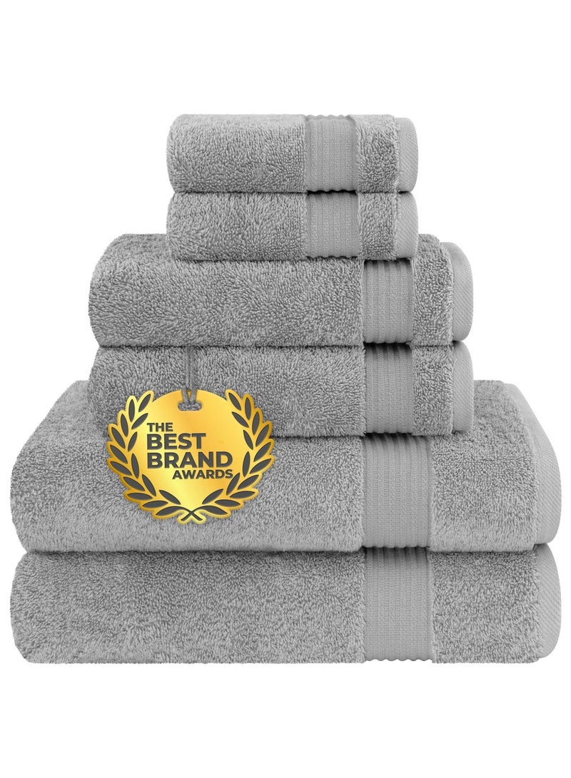 Safi Plus Towel Set Luxury Hotel Quality 500 GSM Genuine Combed Cotton, Super Soft & Absorbent Family Bath Towels 6 Piece Set -  2 Bath Towels, 2 Hand Towels, 2 Washcloths - Light Grey - Image 1