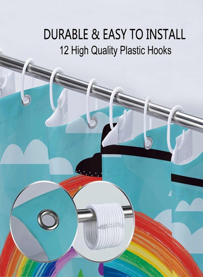 Wathon Funny Rainbow Shower Curtain for Kids, Colorful Rainbow White Cloud on Blue Sky Bathroom Curtains, Cute Creative Kids Cartoon Fabric Shower Curtain Sets with Hooks 72X72 Inches - Image 3