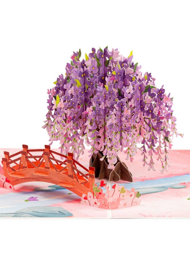 Paper Love Frndly Wisteria 3D Pop Up Card For All Occasion 100% Recycled And Ecofriendly Handmade 8" X 6" Cover With Removable Note Tag - Image 1