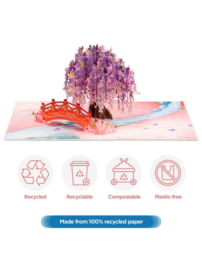 Paper Love Frndly Wisteria 3D Pop Up Card For All Occasion 100% Recycled And Ecofriendly Handmade 8" X 6" Cover With Removable Note Tag - Image 3