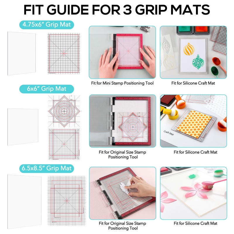 CYFUN DESIGN 6.5X8.5 Photopolymer Grip Mat with 2PCS Printed Guides for Stamping,Multi-Use Non-Slip Sticky Mats Fit in Stamp Positioning Tool for Card Making Hold Your Cardstock in Place When Stamping,Stencil - Image 5