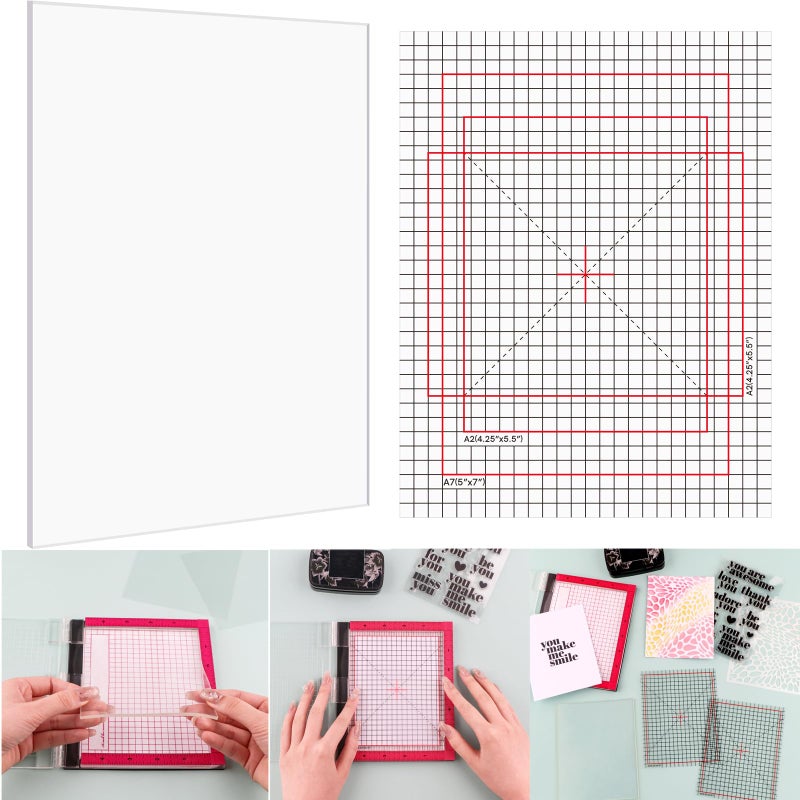 CYFUN DESIGN 6.5X8.5 Photopolymer Grip Mat with 2PCS Printed Guides for Stamping,Multi-Use Non-Slip Sticky Mats Fit in Stamp Positioning Tool for Card Making Hold Your Cardstock in Place When Stamping,Stencil - Image 1