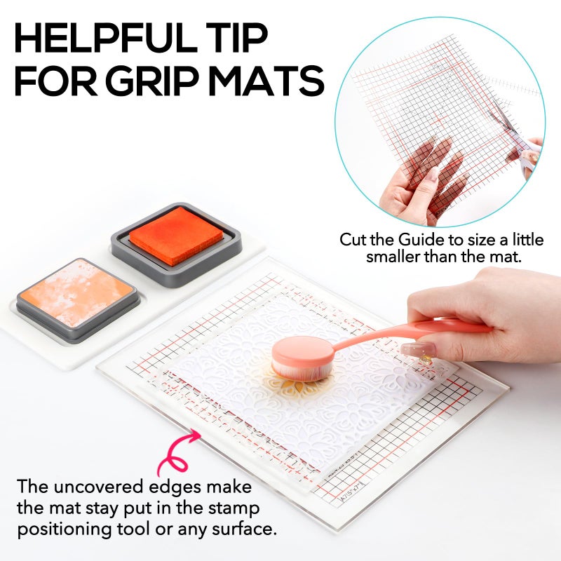 CYFUN DESIGN 6.5X8.5 Photopolymer Grip Mat with 2PCS Printed Guides for Stamping,Multi-Use Non-Slip Sticky Mats Fit in Stamp Positioning Tool for Card Making Hold Your Cardstock in Place When Stamping,Stencil - Image 2
