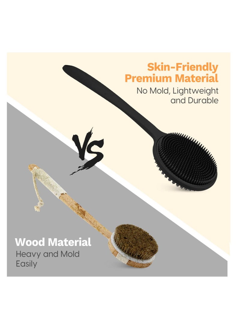 كابتن تيك SYOSI, Silicone Back Scrubber for Shower, Bath Body Brush with Long Handle, Double Sided Shower Brush for Exfoliating and Massage, Can Produce Rich Foam, for Men and Women - Image 4