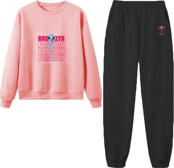 DogFish Tracksuit Oversize Brooklyn Printed Tracksuit,lover,couple Combination Pink