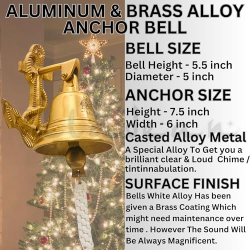 ALADEAN Anchor Ship Bells Large Dinner Call Bell Indoor Outdoor Wall Mount Decorative Bell Loud House Bell for Door Pub Office Last Order School Call Bells - Image 3