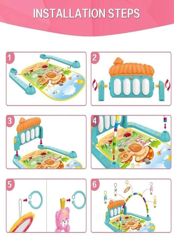 SHIPEASE بساط لعب للأطفال من شيب إيز مع لوحة مفاتيح بيانو موسيقية، خشخيشات معلقة، وسادة أرضية لوقت الاستلقاء على البطن، مركز أنشطة ممتع، ألعاب داخلية وخارجية للرضع والأطفال الصغار - Image 4