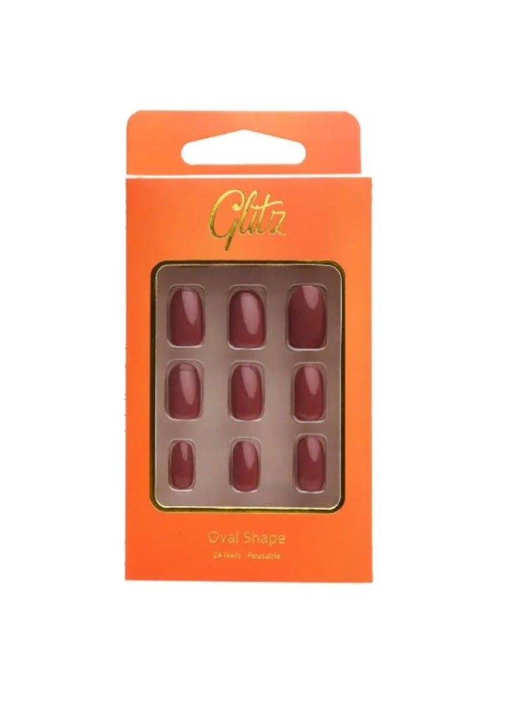 Self-Adhesive Press-On Artificial Nails, Oval Shape, Chestnut Glossy, No. 18, 24 Pieces