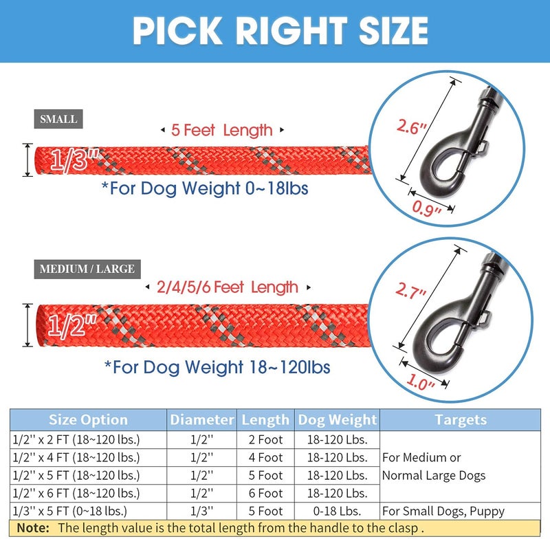 BAAPET 2/4/5/6 FT Dog Leash with Comfortable Padded Handle and Highly Reflective Threads for Small Medium and Large Dogs (5FT-1/2'', Red) - Image 4