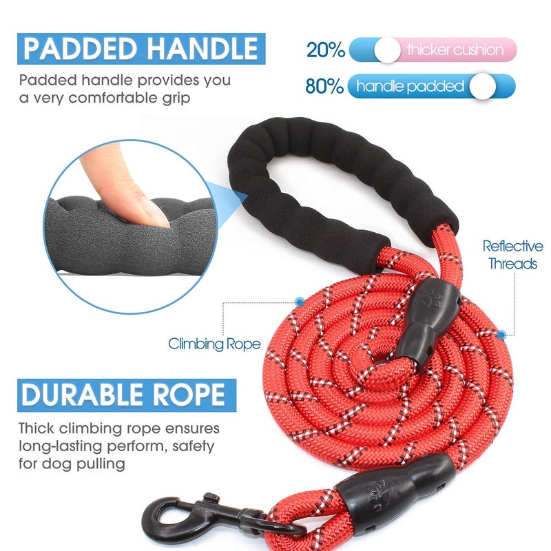 BAAPET 2/4/5/6 FT Dog Leash with Comfortable Padded Handle and Highly Reflective Threads for Small Medium and Large Dogs (5FT-1/2'', Red) - Image 2
