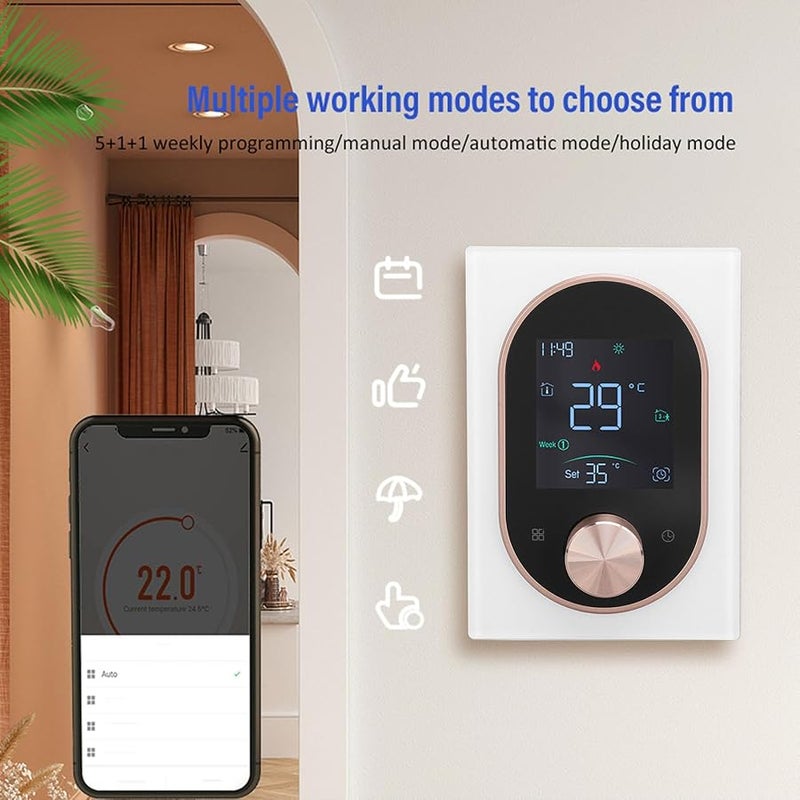Smart Color Thermostat Touchscreen Knob Control LCD Display White for Home Office Shop - Image 3