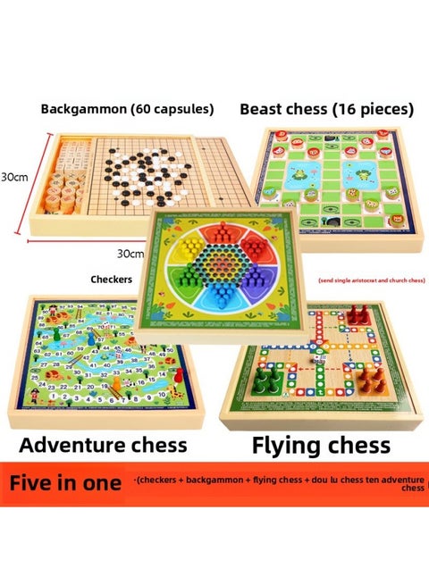 Flying Chess Children's Checkers Gobang Two-in-One Colosseum Chess Class Complete Educational Toys Multifunctional Game Chessboard-Color:Five-in-one [checkers, Flying Five, Adventure And Fighting Beasts]★★