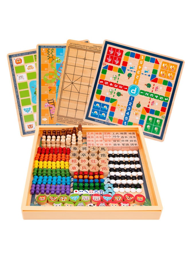 Flying Chess Children's Checkers Gobang Two-in-One Colosseum Chess Class Complete Educational Toys Multifunctional Game Chessboard-Color:Five-in-one [checkers, Flying Five, Adventure And Fighting Beasts]★★