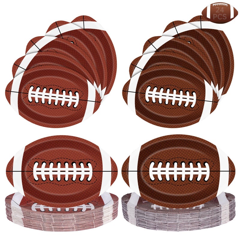 Litmitfu 24 Pcs Football Plates - Rugby Shape Design Paper Plate, Disposable Dinner Dessert Paper Plates Tableware Set for Football Party Supplies Birthday Game day Tailgate Party Decorations Table Decor - Image 1