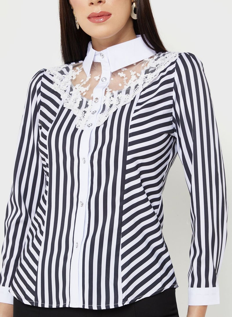 ELLA Lace Panel Striped Shirt  - Image 3
