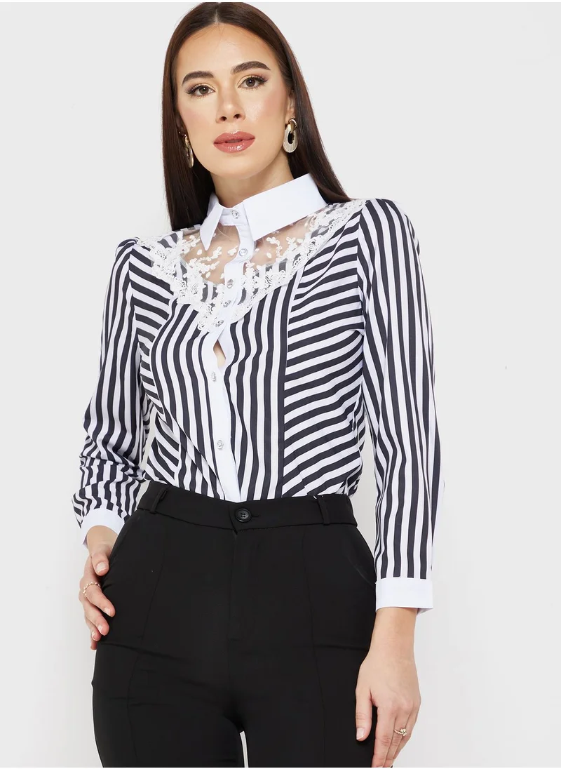 ELLA Lace Panel Striped Shirt