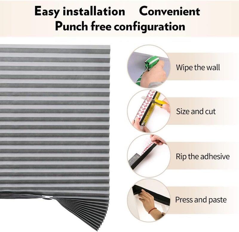 LUCKUP 2 Pack Cordless Light Filtering Pleated Fabric Shade,Easy to Cut and Install, with 4 Clips (36"x72"- 2 Pack, Grey) - Image 2