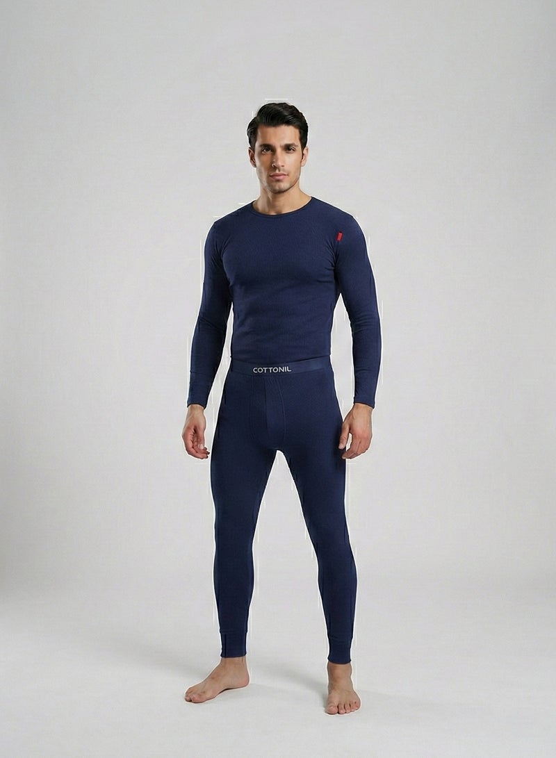 كوتونيل قطونيل طقم شتوي رجالي من قطعتين خامة قطن ليكرا فانلة بكم و بنطلون استريتش - Image 3