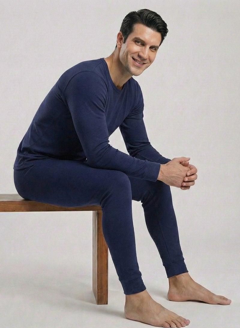 كوتونيل قطونيل طقم شتوي رجالي من قطعتين خامة قطن ليكرا فانلة بكم و بنطلون استريتش - Image 2