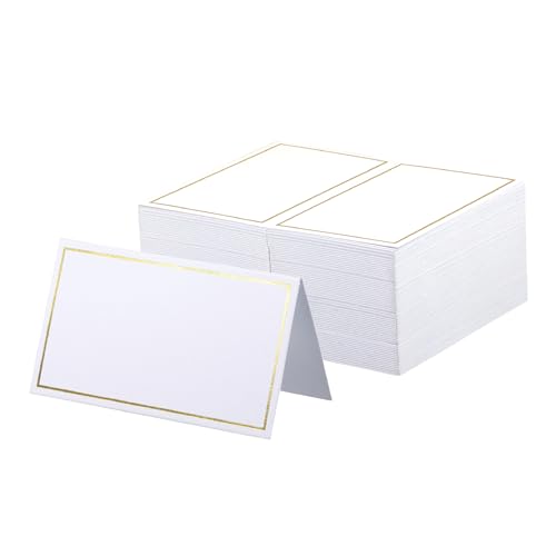 FeFu Place Cards Pack of 120 - Small Table Name Cards with Gold Foil Border Weddings, Banquets, Events, Not for Printers - Image 1