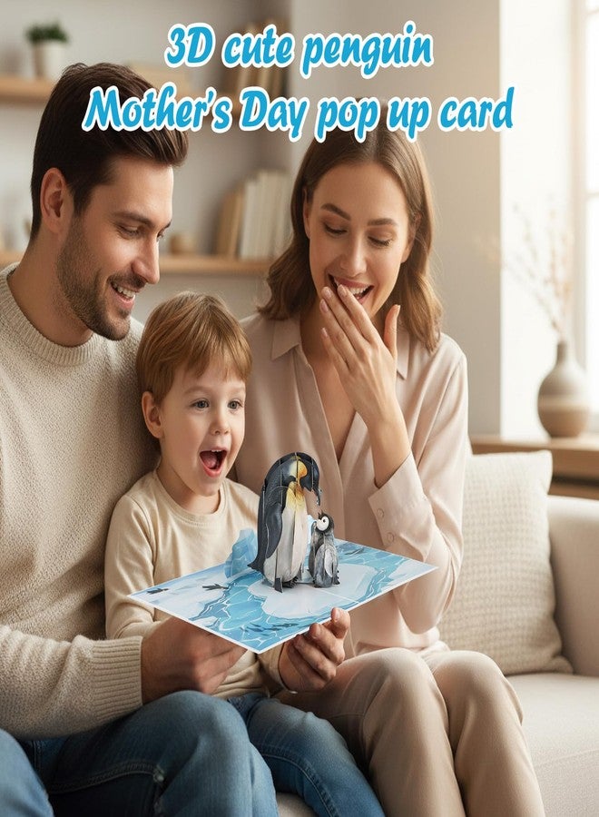 D4DREAM Penguin Mother's Day Card - 3D Pop Up Mothers Day Card for Mom, Handcrafted Heartwarming Gift for Mom Grandma Women Daughter (5.9”x7.8”) - Image 2