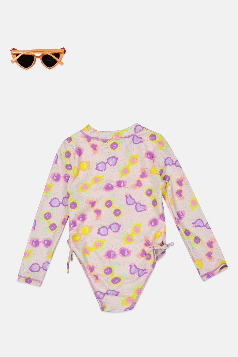 Betsey Johnson Toddlers Girl 2 Pieces Allover Print Rashguard And Sunglasses, Multicolor - Image 2