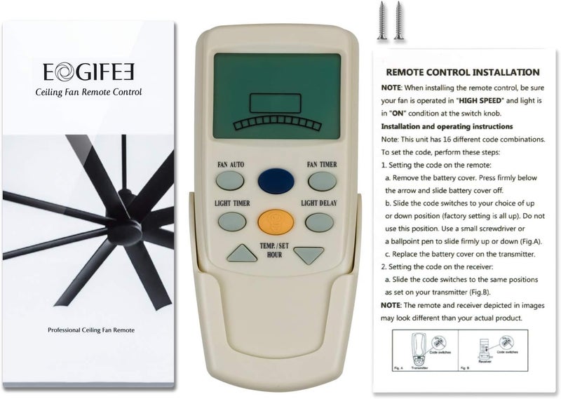 Eogifee Ceiling Fan Remote Control of Replacement of Hampton Bay FAN9T Thermostatic Remote Control with Fan Timer Only Remote - Image 3