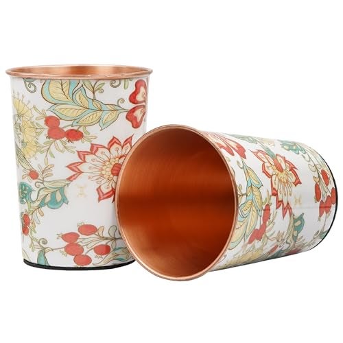 MERCAPE® - Flower Print Pure Copper Water Bottle with 2 Glass | Leak Proof, Durable & Rust Proof | Non-Toxic & BPA Free Steel Bottles | Printed Tamba Bottle (900 ml - 2x 300 ml) - Image 2