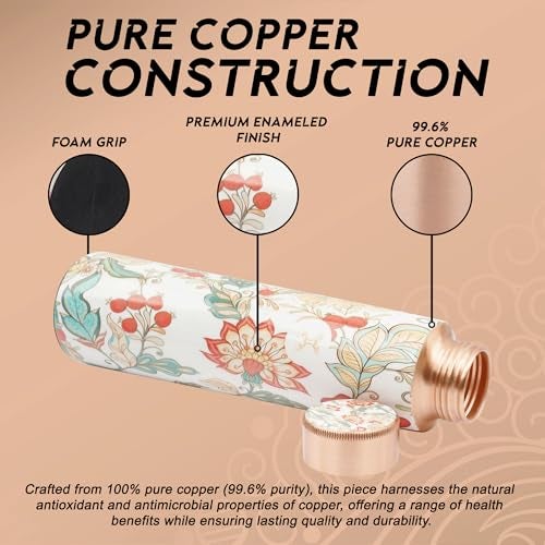 MERCAPE® - Flower Print Pure Copper Water Bottle with 2 Glass | Leak Proof, Durable & Rust Proof | Non-Toxic & BPA Free Steel Bottles | Printed Tamba Bottle (900 ml - 2x 300 ml) - Image 4