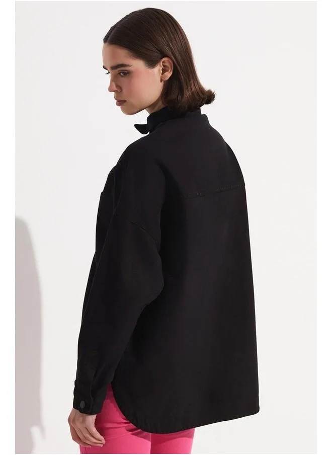 جون June 100% Cotton Shirt Jacket Black