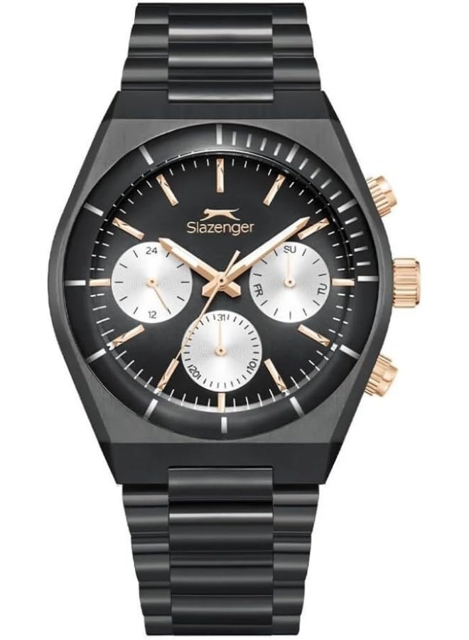 Slazenger Men's Watch, Multi Function Display and Metal Strap - SL.9.2484.2.05, Black - Image 1
