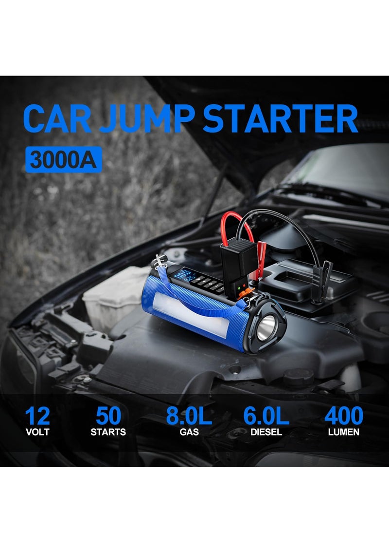 XiuWoo - Jump Starter with air Compressor,4 in 1 Jump Starter Air Compressor 150 PSI 3000A Output Current 10000 mAh, Blue - Image 1