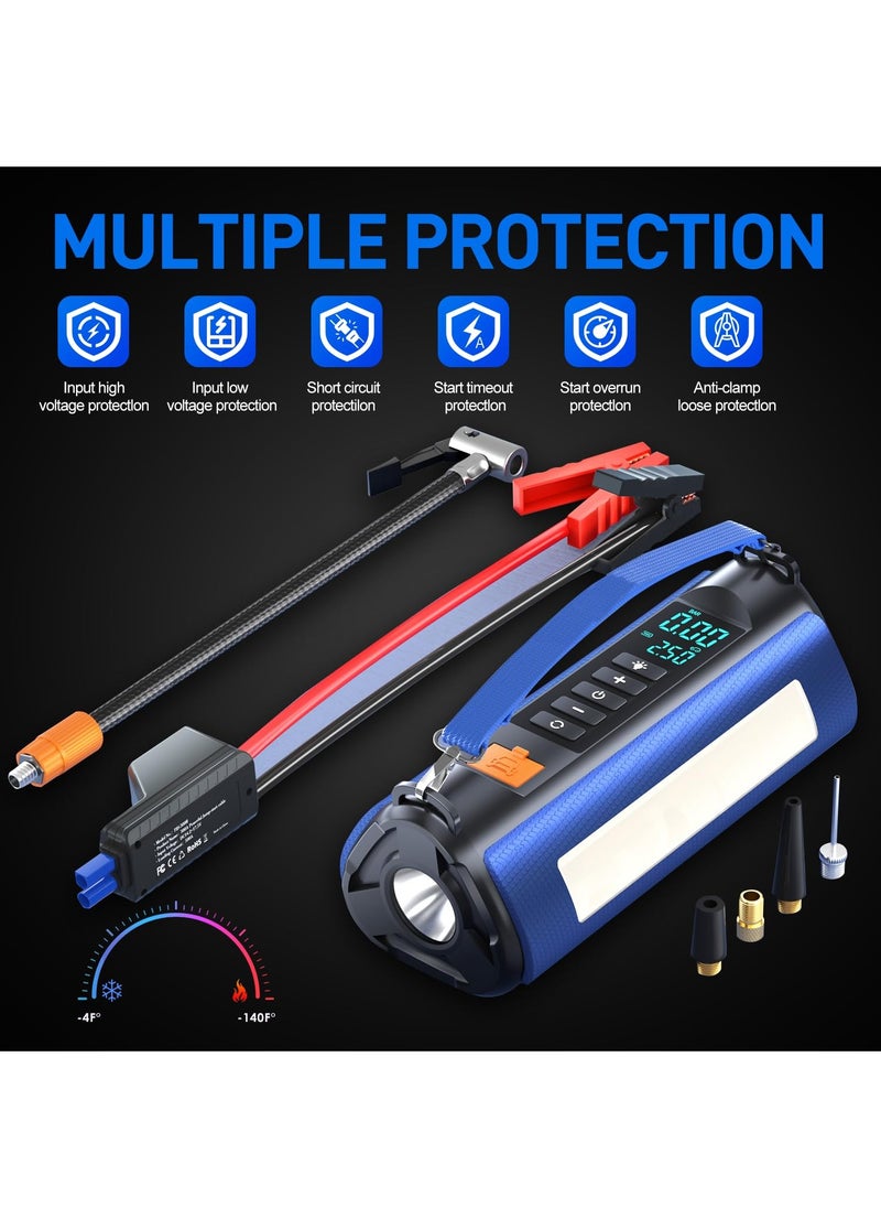 XiuWoo - Jump Starter with air Compressor,4 in 1 Jump Starter Air Compressor 150 PSI 3000A Output Current 10000 mAh, Blue - Image 1