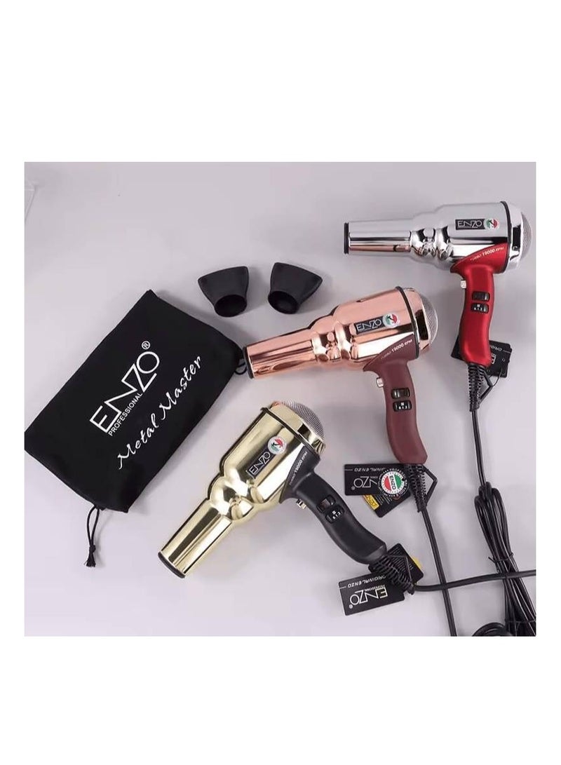 Enzo Professional Hair Dryer – Powerful Motor, Heat & Speed Settings, Cool Shot, with Nozzle Attachments - Image 2