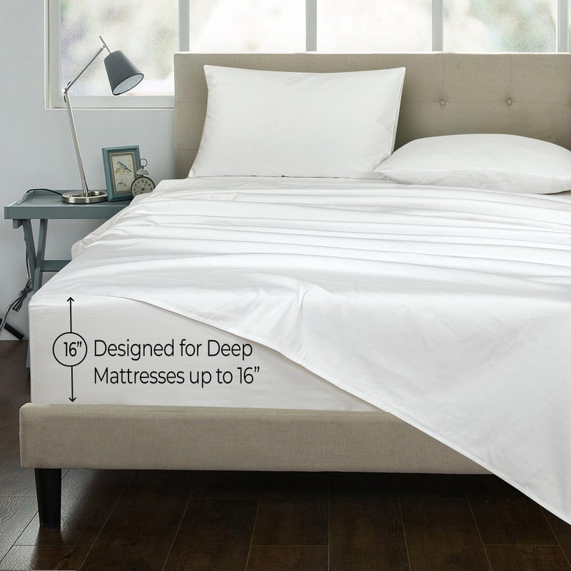 ROYALE LINENS 300 Thread Count 100% Long Staple Combed Cotton Stripe Sheet Set - 4 Piece Full Bed Sheets - 1 Fitted, 1 Flat, 2 Pillow Cases -Soft Cool & Crisp Sheet Set (Full, Narrow Stripe White) - Image 2