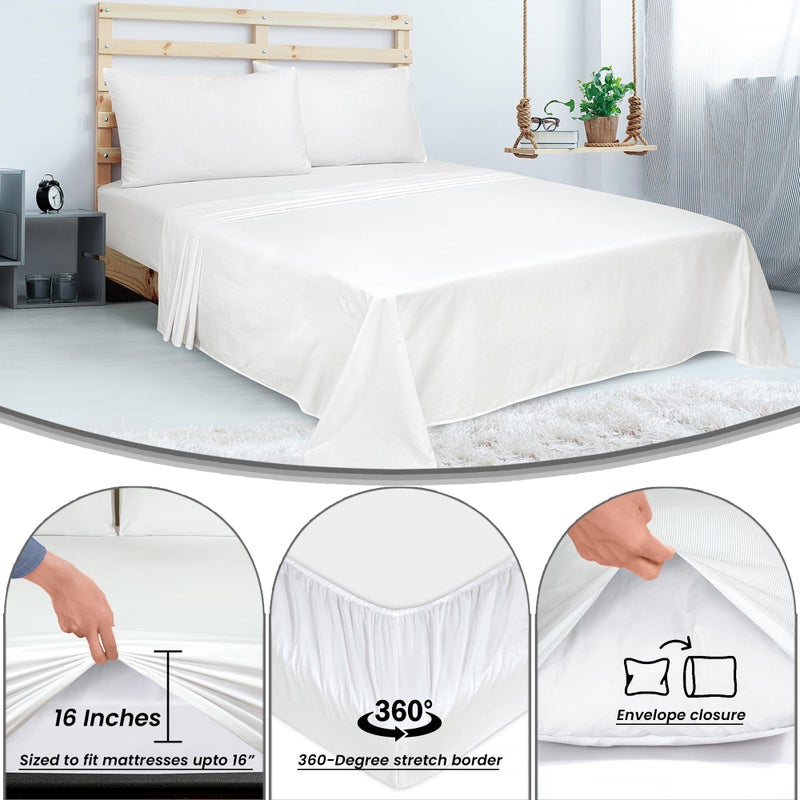 ROYALE LINENS 300 Thread Count 100% Long Staple Combed Cotton Stripe Sheet Set - 4 Piece Full Bed Sheets - 1 Fitted, 1 Flat, 2 Pillow Cases -Soft Cool & Crisp Sheet Set (Full, Narrow Stripe White) - Image 4