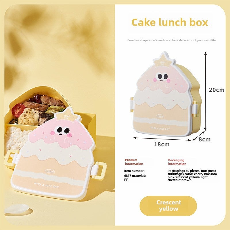 New creative cake-shaped lunch box Children's compartment portable lunch box with lid student light food fruit box(Yellow) - Image 1