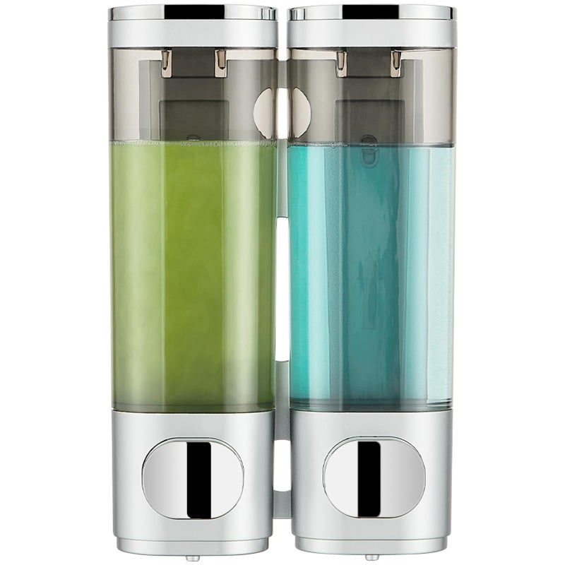 Pollock Shower Dispenser 2 Chamber No Drill Shampoo and Conditioner Dispenser for Bathroom Large Capacity Silver